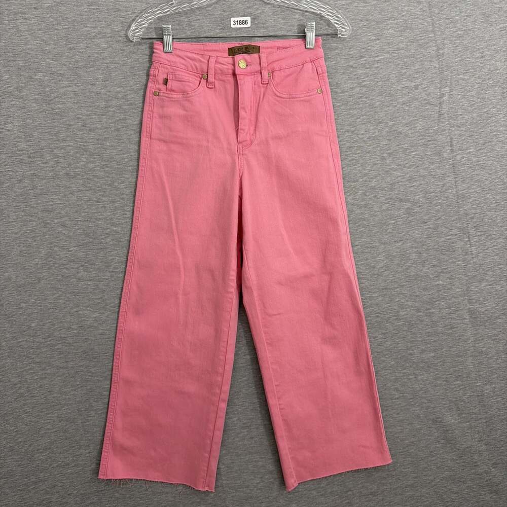 Judy Blue Womens 0/24 Pink High Rise Wide Leg Crop Stretch Jeans